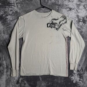 Fox Racing Long Sleeve Shirt Mens Medium Grey Deluxe Graphic Moto Tee